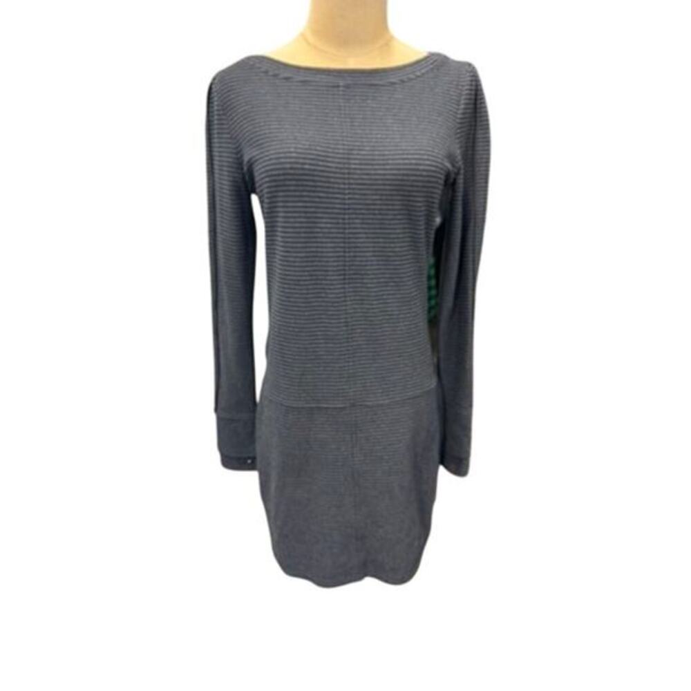 "ATHLETA" Gray W/Black Stripes Dress SZ XS SLeeves Has Thumb Hole‎ Gym Office